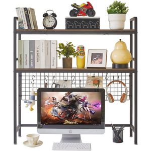 Multifunctionele 2-Tier Computer Desktop Boekenkast - Houten Planken Organizer voor Kantoor en Thuis