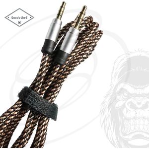 Audio Kabel 3.5mm Jack 1.5M male to male | Verstevigd Nylon Gewoven AUX Koppel/verlengkabel | voor Auto Mobiel MP3-Speler Koptelefoon Speaker Mixer Headset | Zilver