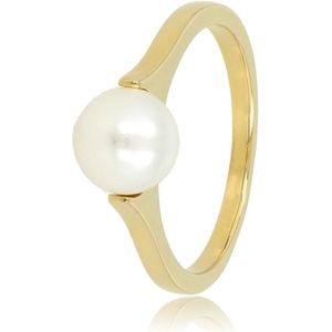 My Bendel - Ring goud met grote witte parel - Gouden aanschuifring met grote witte parel - Met luxe cadeauverpakking