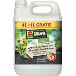 COMPO Anti-Onkruid & Anti-Mos totaal - natuurlijke ingrediënten - eerste resultaten binnen 3 uur - bidon 5L (400 m²)