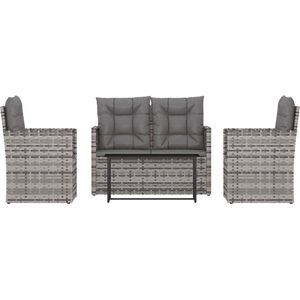 vidaXL 4-delige Loungeset poly rattan grijs