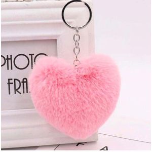 Sleutelhanger Pompon Hart / kleur: Zacht Roze- Pluizig en zacht - Pompom Fluffy Heart - Baby Pink Keychain - Knuffelzachte sleutelhanger - Valentijn kado - Valentine
