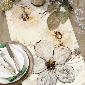 Tafelloper beige bloem 32 x 180 cm wasbaar tafelkleed bloemen planten tafelloper zomer decoratieve tafelloper modern voor eetkamer keuken boerderij bruiloft verjaardag buiten