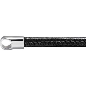 Quiges Leren Ketting Zwart zonder Sluiting Clipring voor Hangers - RVS - Dames - 46cm - EPK086
