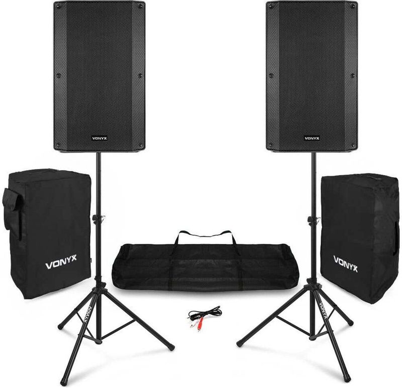 Vonyx VSA15 PA System - Actieve Speakers - Bluetooth - Inclusief Statieven en Hoezen - 15 Inch