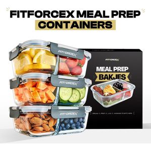 FitForceX Meal Prep Bakjes - 6 Stuks - Lunchbox - Diepvriesbakjes - Vershoudbakjes Van Glas - Glazen Bakjes Met Deksel