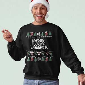 Foute Kersttrui - Kleur Zwart - Merry Fucking Whatever - Maat 5XL - Uniseks Pasvorm - Kerstkleding voor Dames & Heren