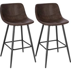 Barkruk - Met rugleuning - Kunstleer - Barstoelen - Ergonomisch - Zithoogte 63cm - Bruin - Set van 2 - Keuken en bar