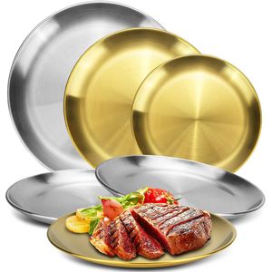 Ibenzoa® Elegante Ronde Stalen Bordenset voor Diverse Gelegenheden - 6-delige Set in Goud en Zilver