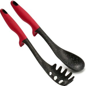 Kook/keuken gerei - set van 2x stuks - zwart/rood - kunststof - kook accessoires