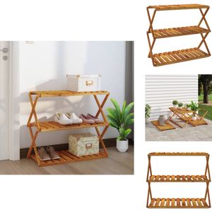 vidaXL Inklapbare Schappenkast - Inklapbare Schappenkasten - Schoenenrek - Schoenenopslag - Schappenkast inklapbaar 3-laags 70x31x63 cm acaciahout bruin