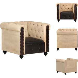 vidaXL Chesterfield fauteuil - bruin echt leer - 89 x 76 x 75 cm - mangohouten poten - Fauteuil