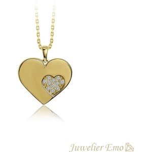 Juwelier Emo - 14 Karaat Gouden Hart ketting Dames met Zirkonia stenen - 45 CM