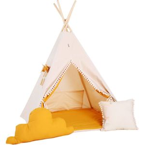 TIPI tent kinderen - oker-beige voor kinderen met accessoires (speelmat en 2 kussens inbegrepen)