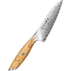 Hezhen X01 Flagship Series - Groentemes - Damascus Poederstaal (73 laags met kern van 14Cr14MoVNb) – Olijfhout – Professioneel vlijmscherp damastmes - Inclusief mooie geschenkdoos