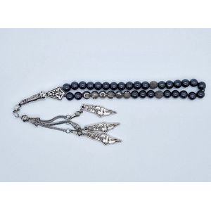 Handgemaakte naam tasbih 33 Kralen Natuursteen “ Hematiet” - met metaal tassel “Palestina""- Met je naam of de naam van uw geliefde- 8 mm diameter van de korrel
