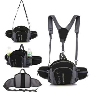 Multifunctionele heuptas met 2 flessenhouders - Waterdichte rugzak schoudertas voor wandelen en reizen