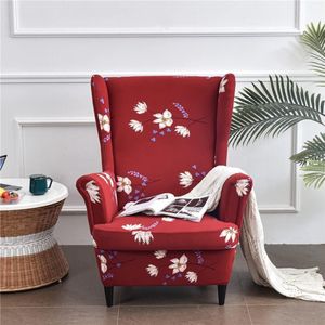 Highdi Vleugelstoelhoezen, 2-delig met hoes voor poef, rekbare hoes, wasbare hoes van elastaan, meubelbeschermer voor fauteuil, stoelen, slaapkamer, hotel (rode bloem)