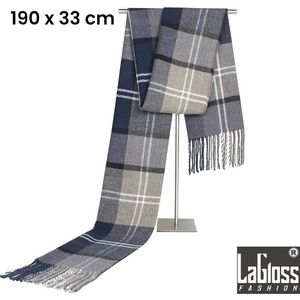 LaGloss® Geruite Unisex Herensjaal - Verdikte Warme Sjaal - Grijs Blauw Kleurblok - Poyester - 190 x 33 cm %%