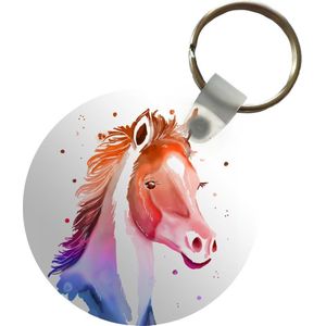 Sleutelhanger - Paard - Oranje - Roze - Meisjes - Kinderen - Meiden - Plastic - Rond - Uitdeelcadeautjes