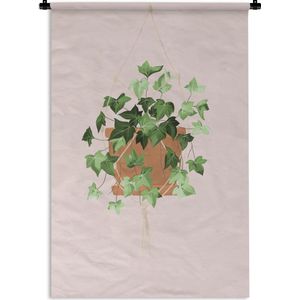 Wandkleed PlantenKerst illustraties - Illustratie van een hangende klimop plant op een roze achtergrond Wandkleed katoen 120x180 cm - Wandtapijt met foto XXL / Groot formaat!