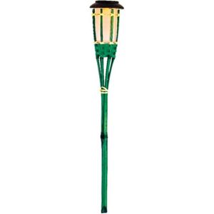 1x Groene buiten/tuin LED fakkel Bodi solar verlichting bamboe 54 cm vlam - Tuinfakkel - Tuinlampen - Lampen op zonne-energie