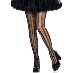 Leg Avenue - Harley Quinn Kostuum - Harlekijn Panty Visnet Zwart - Zwart - One Size - Halloween - Verkleedkleding