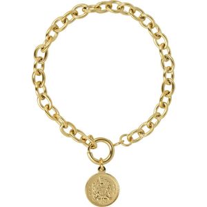 My Bendel - Gouden schakelarmband met munt bedel - Leuke gouden schakelarmband - Met luxe cadeauverpakking