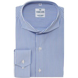 Vercate - Strijkvrij Overhemd - Blauw Wit - Lichtblauw gestreept - Slim Fit - Poplin Katoen - Lange Mouw - Heren - Maat 46/XXL