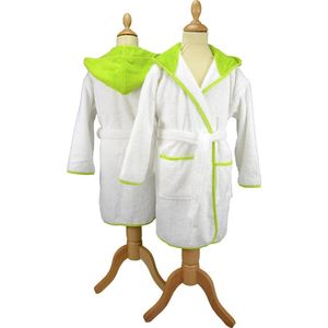 ARTG® Boyzz & Girlzz - Kinder Badjas met Capuchon - Wit/Helder Groen - White/Lime Green - Maat 140/152