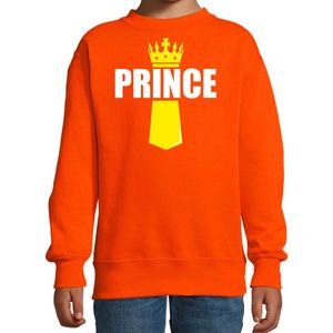 Koningsdag sweater Prince met kroontje oranje - kinderen - Kingsday outfit / kleding / trui 130/140 (9-10 jaar)