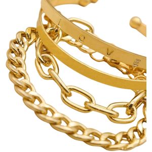 Armband dames Goudkleurig staal - Armbanden set dames - Armbandensets - Gouden armband roestvrij staal - Goud armbandje dames - Set 4 stuks - Goud kleurig staal