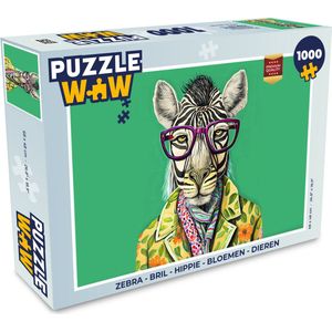 Puzzel Zebra - Bril - Hippie - Bloemen - Dieren - Legpuzzel - Puzzel 1000 stukjes volwassenen