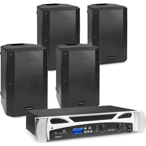 Vonyx set met 4x VSA10P passieve speakers en versterker - Bluetooth - 500W - 10 Inch