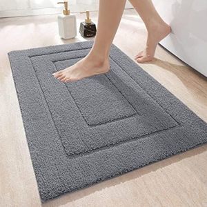 Antislip Badmat 60 x 110 cm, Zacht Waterabsorberend Badkamertapijt, Machinewasbaar voor Douche, Bad en Toilet, Badkamer Accessoires in Grijs