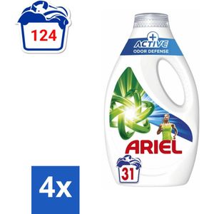 Ariel Original - Actieve Geurbestrijding - Vloeibaar Wasmiddel - Witte en Gekleurde Was - 31 Wasbeurten - Voordeelverpakking - 4 stuks