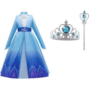 Prinsessenjurk meisje -Elsa jurk - Het Betere Merk - Prinsessen Verkleedkleding - 116/122 (130) - Tiara - Kroon - Toverstaf - Cadeau meisje - Prinsessen speelgoed - Verjaardag meisje - Kleed