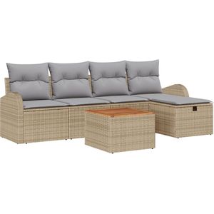 vidaXL - 6-delige - Tuin - Sofa - Set - met - Kussens - Beige - Poly - Rattan
