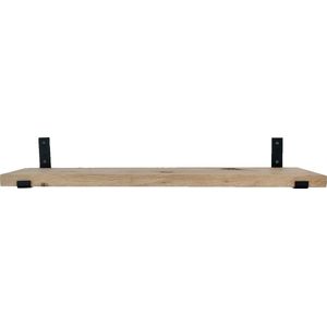 GoudmetHout Massief Eiken Wandplank - 160x25 cm - Industriële Plankdragers L-vorm Up - Staal - Mat Zwart - Wandplank hout