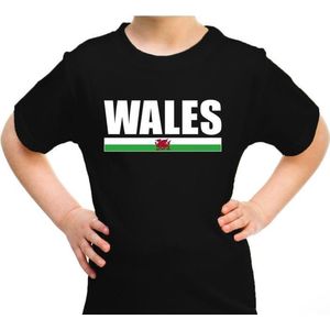 Wales supporter t-shirt zwart voor kids - Verenigd Koninkrijk landen shirt - UK supporters kleding 110/116