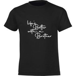 Be Friends T-Shirt - Life's better with a brother - Kinderen - Zwart - Maat 12 jaar