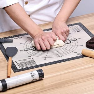 Siliconen bakmat, extra groot, 50 x 40 cm, anti-aanbakmat met meting, deegmat, bakonderlegger voor oven, uitrolmat voor deeg, fondant, gebak, grijs