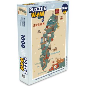 Puzzel Illustratie Scandinavië met de landkaart van Zweden en een eland - Legpuzzel - Puzzel 1000 stukjes volwassenen