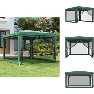 vidaXL Partytent - Partytenten - Tuinhuisje - Paviljoen - Partytent met 4 mesh zijwanden 3x4 m HDPE groen