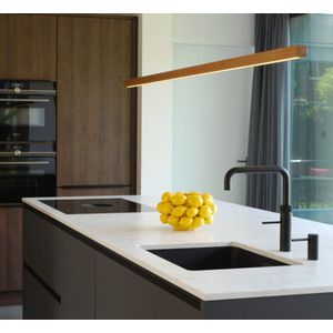 BYLUM 120 cm Wenge l Zwarte hanglamp keuken l Houten hanglamp balk - LED - Dimbaar - Hoogte instelbaar - Minimalistisch design [Koken - Eten - Werken]