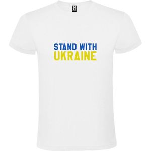 Wit  T shirt met  print van ""Stand with Ukraine "" Print Blauw en Geel size XXXXL