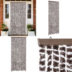 vidaXL Vliegengordijn 90x200 cm chenille bruin en wit - Vliegengordijn - Vliegengordijnen - Vliegengordijn Deur - Deurgordijn