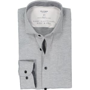 OLYMP 24/7 Level 5 body fit overhemd - mouwlengte 7 - tricot - grijs met wit mini dessin - Strijkvriendelijk - Boordmaat: 42