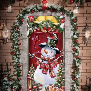 Kerstmis sneeuwpop deur banner decoratie Kerstmis deur afdekking achtergrond kerstfeest fotografie achtergrond voor binnen buiten thuis school winter Nieuwjaar, 180 x 80 cm