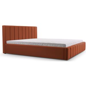 Bed 01 - Gestoffeerd bed met Fluweel Beklede Tweepersoonsbed - 160x200 cm - Elegant en Comfortabel - Donker oranje (TRINITY 25)